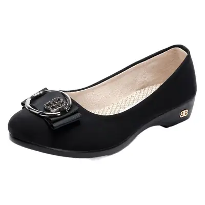 Women Black Wedge Work Shoes Round Toe Soft Sole