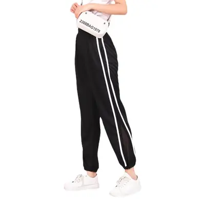 Women's Black Mesh Wide Leg Pants Summer High Waist