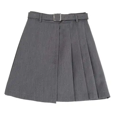 Women Pleated Belted Grey Skirt 2482