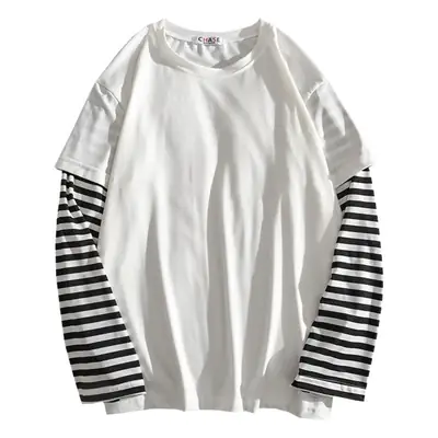 Men Loose Black Striped T-Shirt White