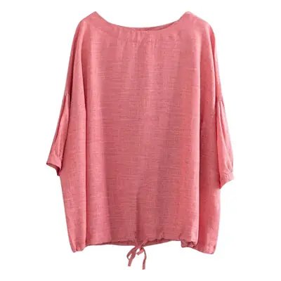 Women Loose Blue Drawstring T-Shirt Mid Sleeve