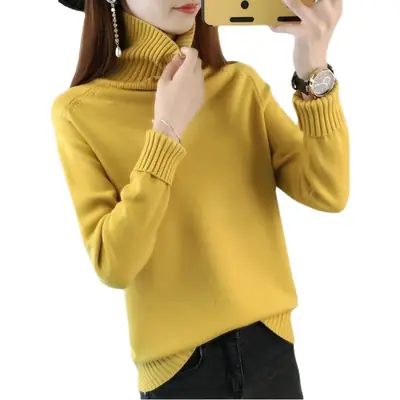 Korean Style Turtleneck Knitwear Beige
