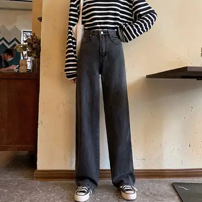 Women Jeans Retro 2020 High Waist Wide Leg Chic