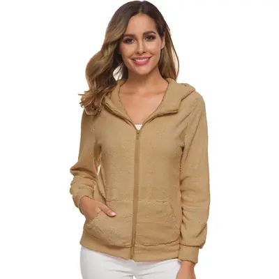 Pink Plush Hooded Jacket for Women Autumn Winter