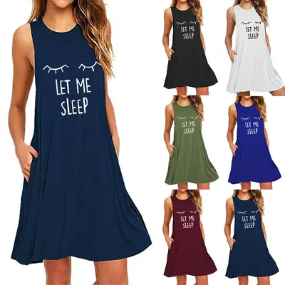 Squinting Print Sleeveless Dress for Women