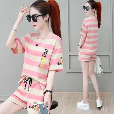 Women Striped Sports Suit 2026 Summer Loose Slim Casual
