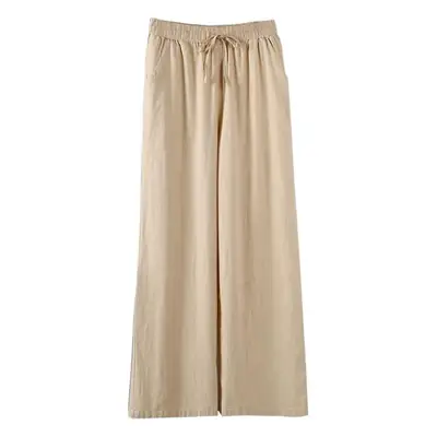 Cotton Linen Wide Leg Pants Women Large Size Draping Ankle Length
