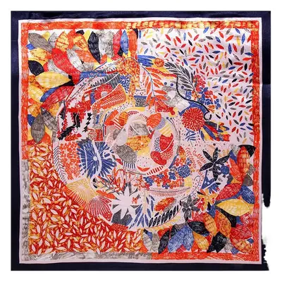 Muslim Women's Silk Satin Plant Flower Scarf
