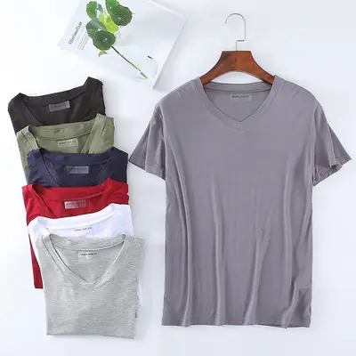 Men's White V-Neck T-Shirt Modal Fabric