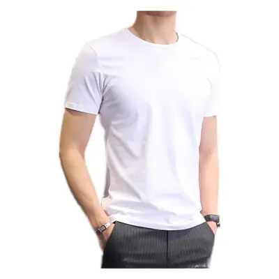 Men Black Slim Fit T-Shirt Short Sleeve Round Neck