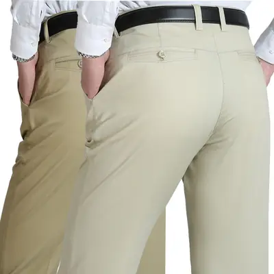 Middle-aged Men Cotton Pants Grey Deep Loose Fit