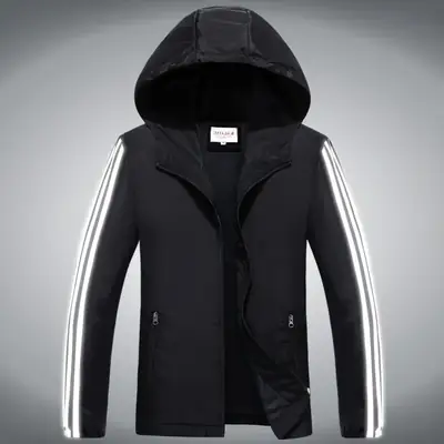 Men's Black Hooded Reflective Stripe Jacket 2025