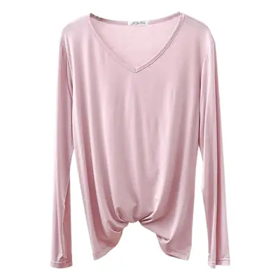 2021 V Neck Long Sleeve Blue T-Shirt Women