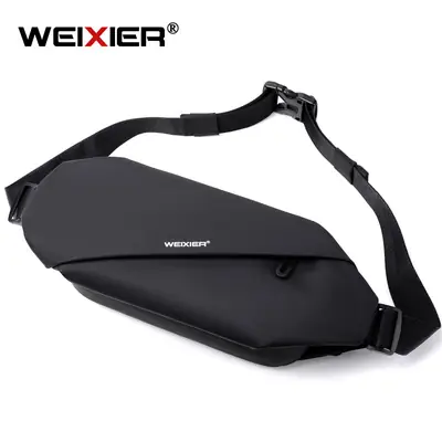 Men's Waterproof Crossbody Waist Bag Black Sports Casual