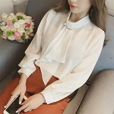 2026 Long Sleeve Chiffon White Women's Shirt