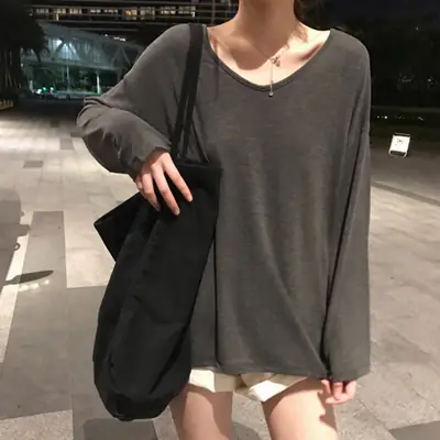 Women's Grey Long Sleeve T-Shirt for Spring Autumn Winter