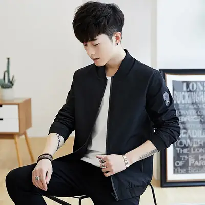 Men's Navy Blue Baseball Collar Jacket with Patch