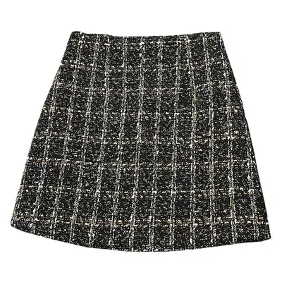 Korean Tweed Plaid Skirt High Waist Slimming