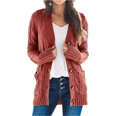 Women's 2024 Cardigan Sweater Jacket Solid Color Twist Button