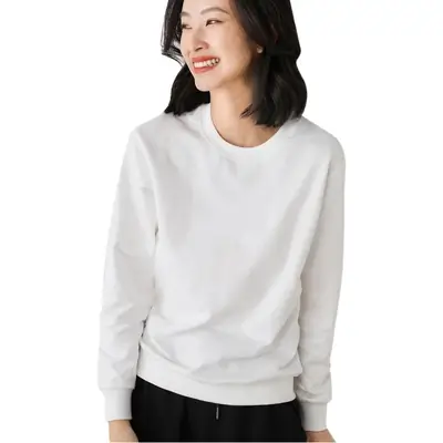 Women Yellow Cotton Round Neck Sweater Lazy Style
