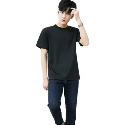 Men Navy Blue Ribbed T-Shirt Short Sleeve Quick Dry