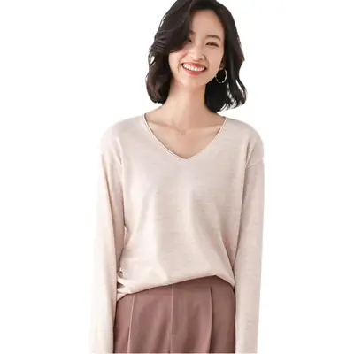 Women's Red V-Neck Knitted Pullover Sweater