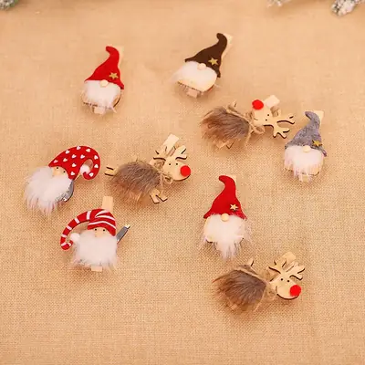 Wooden Christmas Gnome Decorations Brown Red Grey with Stars