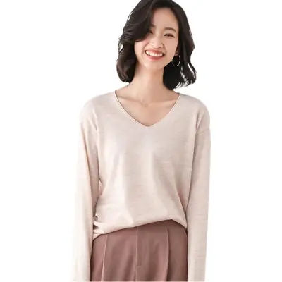 Women Long Sleeve Knit Sweater V Neck Plus Size