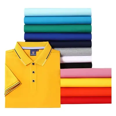 Men Light Blue Silk Cotton Polo T-Shirt Short Sleeve