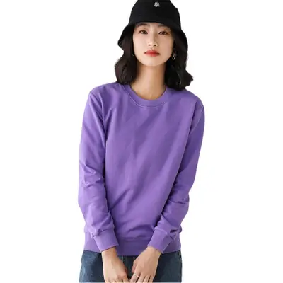 Women 2025 Cotton Crew Neck Sweatshirt Black Loose