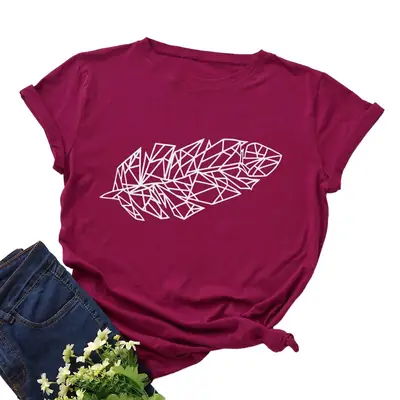 Women Cotton Leaf Print T-Shirt Green Round Neck