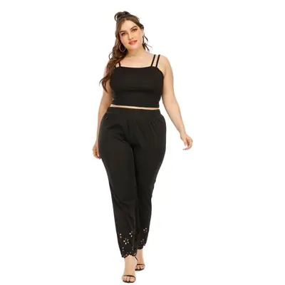 Black Hollow Burned Straight Pants Large Women