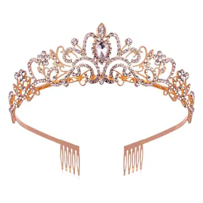Rose Gold Bridal Crown Headdress with Crystal Accents