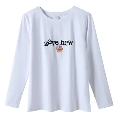 Women Cotton Round Neck Long Sleeve Shirt Black Embroidery