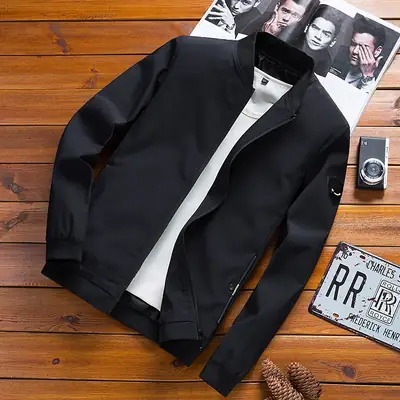 Men's Navy Puffer Jacket Slim Fit Baseball Collar