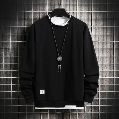 Men Light Blue Sweatshirt Round Neck Long Sleeve Casual Wear