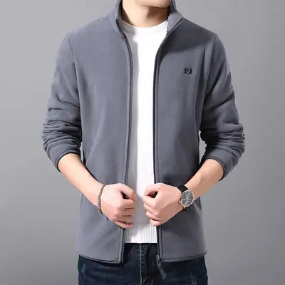 Men's Blue Fleece Zipper Jacket Autumn Winter Youth