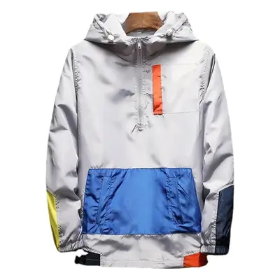 K-Style 2025 New Spring Men's Hooded Jacket Men's Color Matching Trendyy Loose Casual Pullover Baseball Uniform for Men