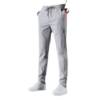 Men's Grey Ice Silk Straight Pants Spring Summer Stretch