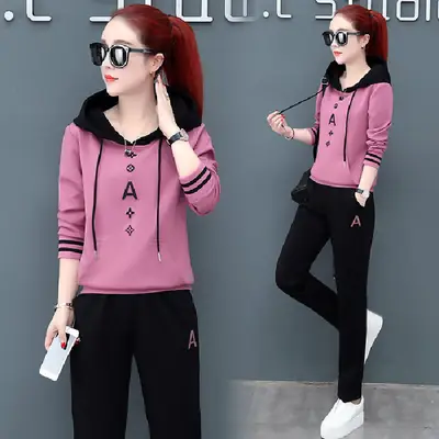 Women Red Black Hoodie Track Suit New Fashion 2024