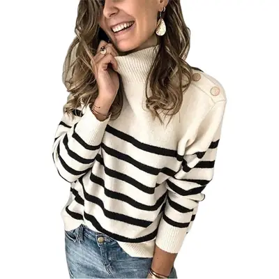 Women's Striped Half Turtleneck Knitwear Set