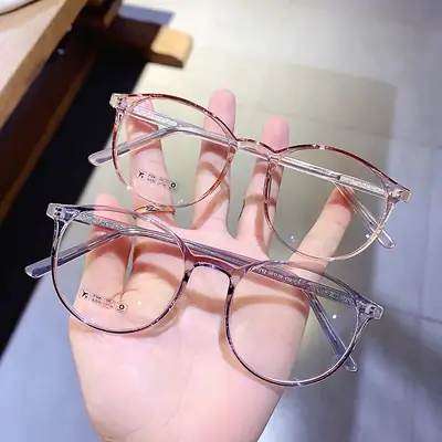 Women Round Eyeglasses Black Glass Prescription Compatible