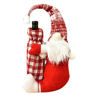 Christmas Faceless Doll Wine Bottle Set Red Cotton Decor