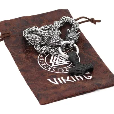 Nordic Viking Wolf Head Necklace for Men