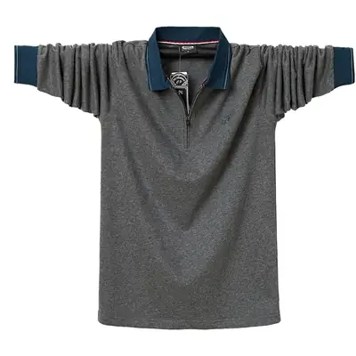 Men's Blue Zipper Polo T-Shirt Plus Size Cotton