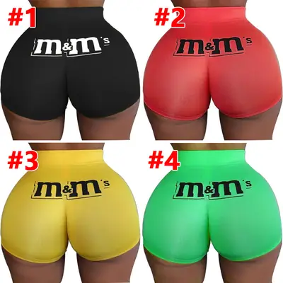M&M Printed Hot Green Tight Shorts Yoga Pants