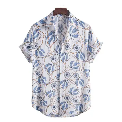 Men's Printed Floral Short Sleeve Shirt White Black