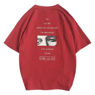 Men Black Graphic T-Shirt 7-Point Print Loose Fit