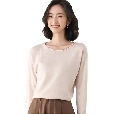 Women's Blue Knitted Round Neck Sweater Loose Fit