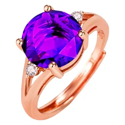 Violet Round Diamond Amethyst Ring Plated 18K Rose Gold